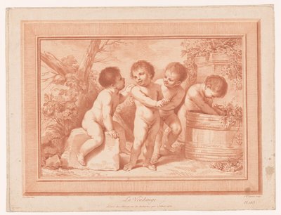 Quattro putti vicino a una botte di vino da Jean Baptiste Lucien