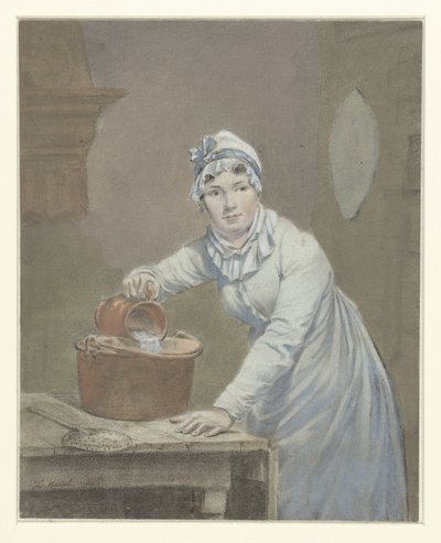 Cameriera versa latte in una pentola da Jean Baptiste Mallet (possibly)