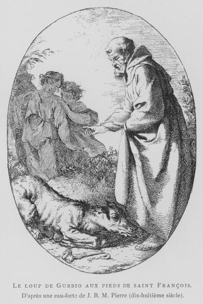 Il lupo di Gubbio ai piedi di San Francesco d