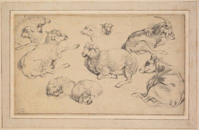Foglio di Studi con Pecore, Capre e Cani, c. 1780 da Jean Baptiste Marie Huet