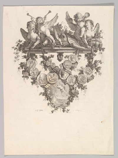 Vignetta con sfingi e putti da Jean Baptiste Marie Huet