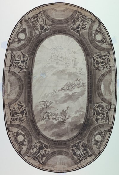 Disegno, Progetto per la decorazione pittorica del soffitto di una sala (soffitto ovale dipinto), 1761 da Jean Baptiste Marie Pierre