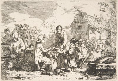Piazza del Mercato del Villaggio, XVIII secolo da Jean Baptiste Marie Pierre