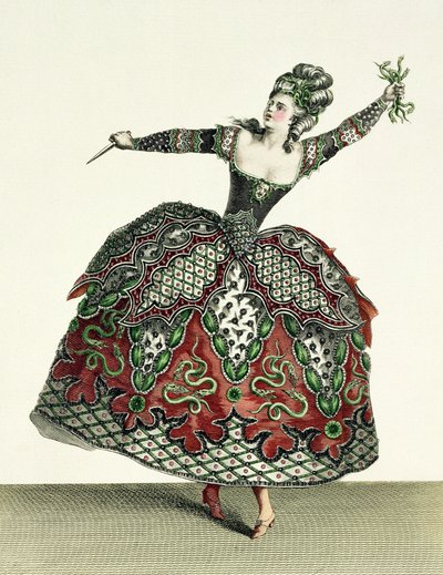 Costume per una Furia in Ifigenia in Tauride e diverse altre opere, inciso da Rene Gaillard da Jean Baptiste Martin