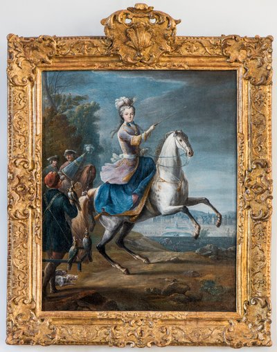 Ritratto equestre di Maria Leszczynska, moglie di Luigi XV di Martin Jean Baptiste (Martin Des Battailles). (Caccia al falcone del castello di Fontainebleau) - Musee de Sceaux da Jean Baptiste Martin