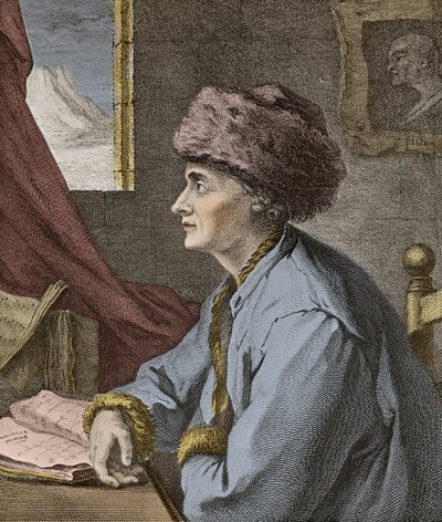 Jean Jacques Rousseau scrittore e filosofo francese a Neuchâtel nel 1765 inciso da J.B. Michel da Jean Baptiste Michel