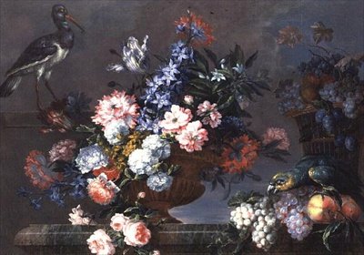 Natura morta di frutta e fiori con uccelli da Jean Baptiste Monnoyer