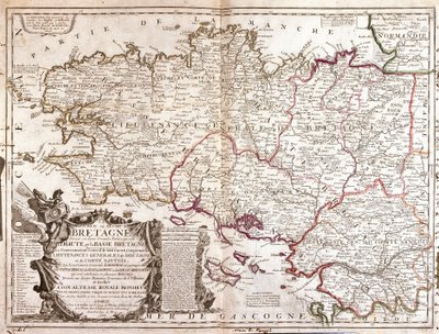 Mappa della Bretagna (Francia) da Jean Baptiste Nolin
