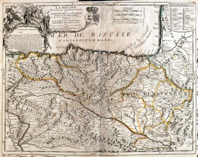 Mappa della provincia di Biscaglia (Spagna) e del regno di Navarra (Francia) (Incisione) da Jean Baptiste Nolin
