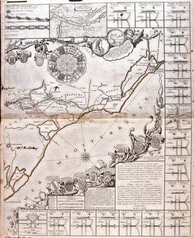 Mappa del Canal du Midi, con i suoi acquedotti da Jean Baptiste Nolin