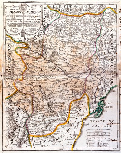 Mappa del Regno di Aragona (Spagna) (incisione) da Jean Baptiste Nolin