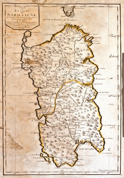Mappa del Regno di Sardegna (Italia) da Jean Baptiste Nolin