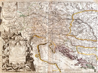 Mappa del corso del fiume Danubio in Germania (incisione) da Jean Baptiste Nolin