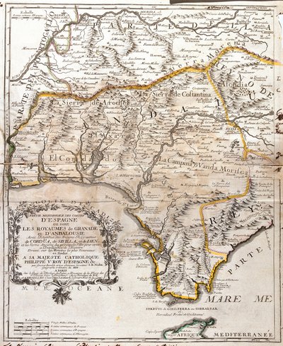 Mappa dei regni di Granada e Andalusia (Spagna) (incisione) da Jean Baptiste Nolin