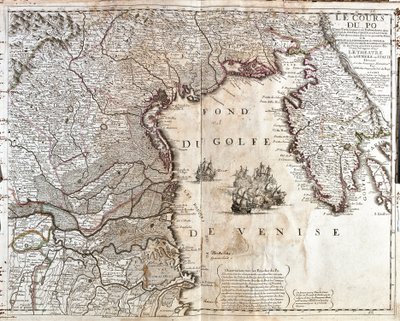 Mappa della foce del Po in Italia (incisione) da Jean Baptiste Nolin