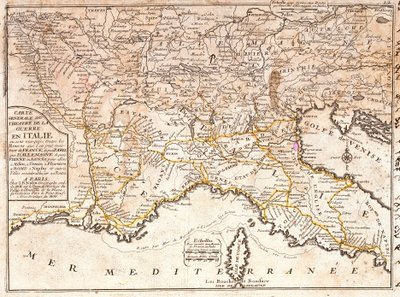 Mappa delle strade che conducono alle principali città italiane da tutta Europa da Jean Baptiste Nolin