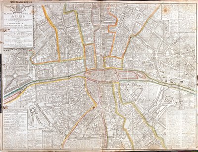 Mappa delle strade di Parigi e dei suoi sobborghi da Jean Baptiste Nolin