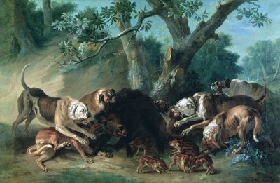 Una scrofa selvatica e i suoi piccoli attaccati dai cani da Jean Baptiste Oudry