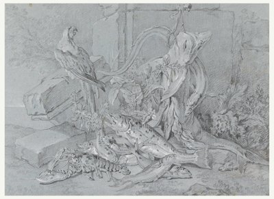 Disegno, Natura morta con pesce e pappagallo, 1740 da Jean Baptiste Oudry