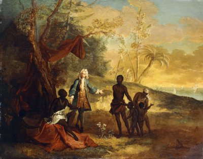 Dalle quattro parti del mondo - Africa: un mercante europeo che baratta con un capo nero da Jean Baptiste Oudry