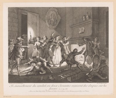 Interno con gruppo di persone che combattono da Jean Baptiste Oudry