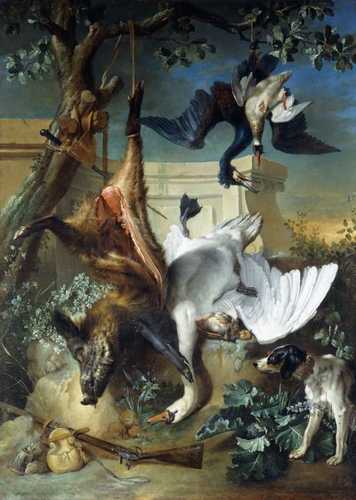 La Retour de Chasse: un cane da caccia che guarda la selvaggina morta da Jean Baptiste Oudry