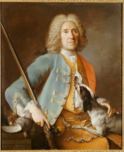 Ritratto di uno sportivo con un fucile e un cane da Jean Baptiste Oudry