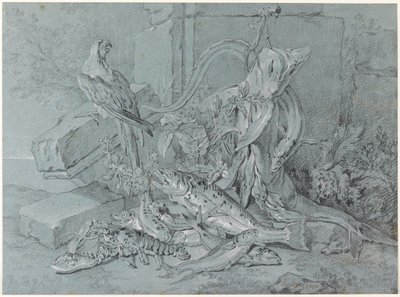 Natura morta con pesce e pappagallo da Jean Baptiste Oudry