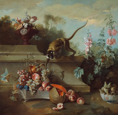 Natura morta con scimmia, frutta e fiori da Jean Baptiste Oudry