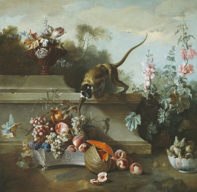 Natura morta con scimmia, frutti e fiori, 1724 da Jean Baptiste Oudry