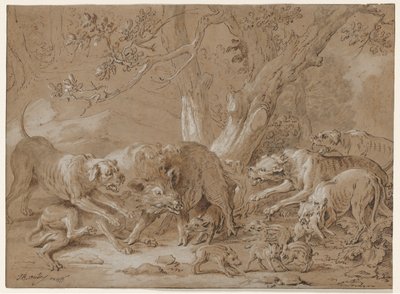 Scrofa selvatica e i suoi piccoli attaccati dai cani da Jean Baptiste Oudry