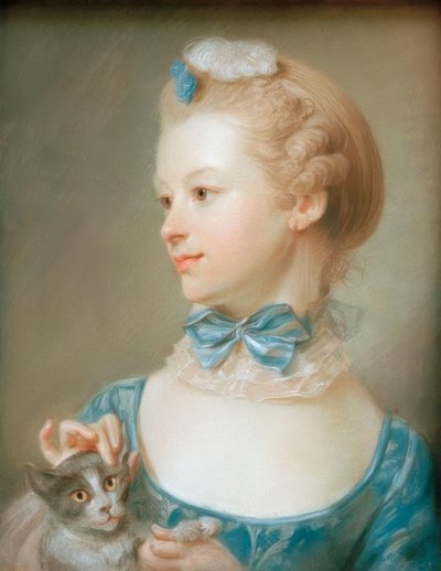 Ragazza con gatto da Jean Baptiste Perronneau