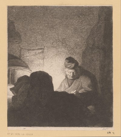 Uomo che scrive alla luce di una lampada da Jean Baptiste Pierre Lebrun (attributed to)