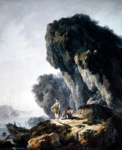 Paesaggio costiero con figure su una roccia da Jean Baptiste Pillement