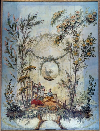 Chinoiserie: Pannello decorativo che rappresenta una scena cinese, realizzato da Jean Pillement (1728-1808) da Jean Baptiste Pillement