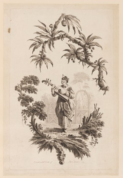 Figura che suona uno strumento musicale sotto un ramo da Jean Baptiste Pillement