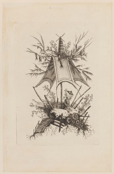 Figura sotto tenda, da "Recueil des Tentes Chinoises" da Jean Baptiste Pillement