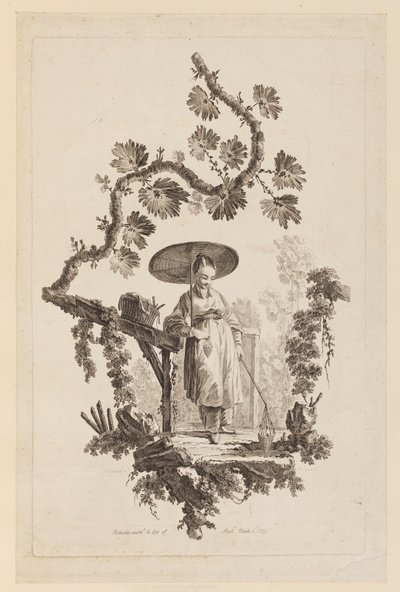 Figura con parasole sotto un ramo da Jean Baptiste Pillement