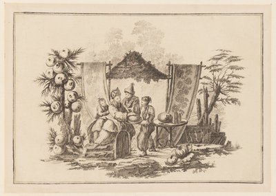 Figure con una zucca, da "Nouveau Cahier de Six Feuilles De Différents Sujets Chinois Historiés" da Jean Baptiste Pillement