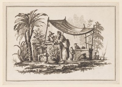 Figure con un vaso di fiori, da "Nouveau Cahier de Six Feuilles De Différents Sujets Chinois Historiés" da Jean Baptiste Pillement