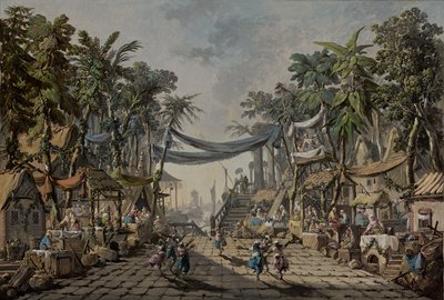 Scena di mercato in un porto orientale immaginario da Jean Baptiste Pillement