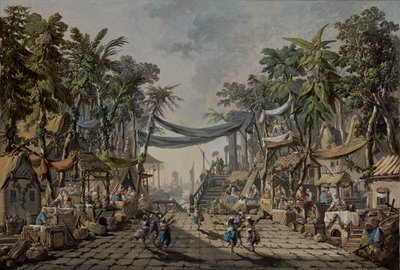 Scena di mercato in un porto orientale immaginario, c. 1764 da Jean Baptiste Pillement