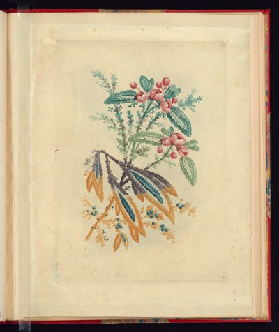 Disegno ornamentale con piccoli fiori rossi e bacche, da Nouvelle suite de cahiers de fleurs naturelle a l