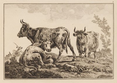 Tavola 3, da "Cahier de Six Feuilles de Boeufs et Vaches" da Jean Baptiste Pillement