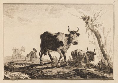 Tavola 5, "Cahier de Six Feuilles de Boeufs et Vaches" da Jean Baptiste Pillement