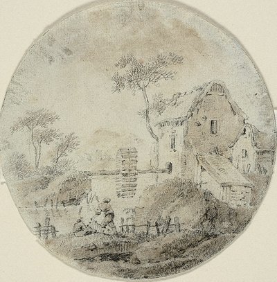 Mulino ad Acqua con Figure vicino al Fiume da Jean Baptiste Pillement