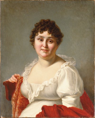 Ritratto di Madame Regnault, busto, in un vestito bianco e scialle di cachi da Jean Baptiste Regnault