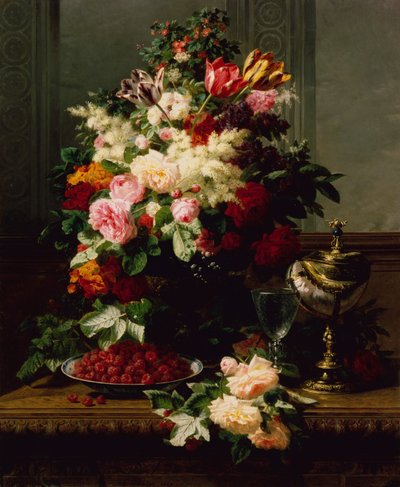 Natura morta di rose, tulipani e altri fiori su una coppa tedesca da Jean Baptiste Robie