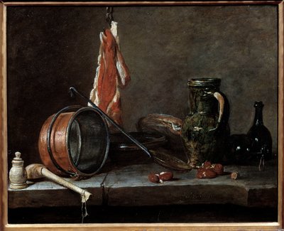 Menù grasso e utensili da cucina. Natura morta da Jean Baptiste Simeon Chardin