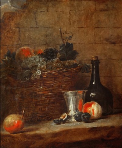 Cesto di Frutta con Uva, un Calice d